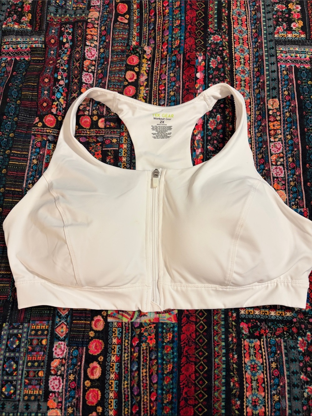 tek gear 2X workout gear White Front-Zip Racerback Sports Bra